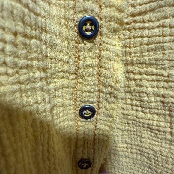 FREE PEOPLE We the Free Summer Daydream Button Down Shirt Yellow Papaya Size S - Picture 3 of 6